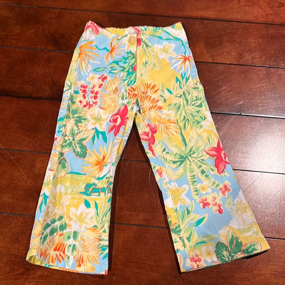 Big Fish by Sweet Potatoes Hawaiian Capri Pants button zip closure elastic back